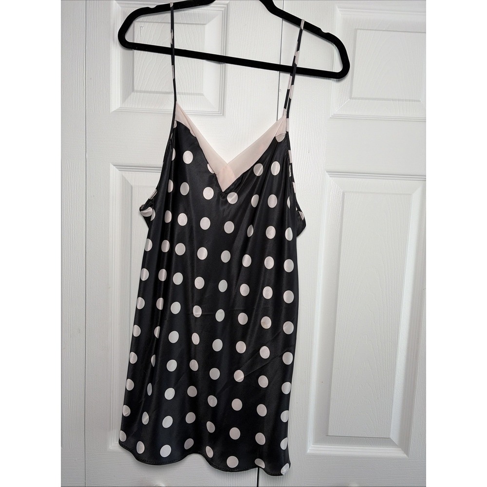 Val Mode Vintage Polka Dot Chemise‎ Womens Size L Black White Satin Slip Night